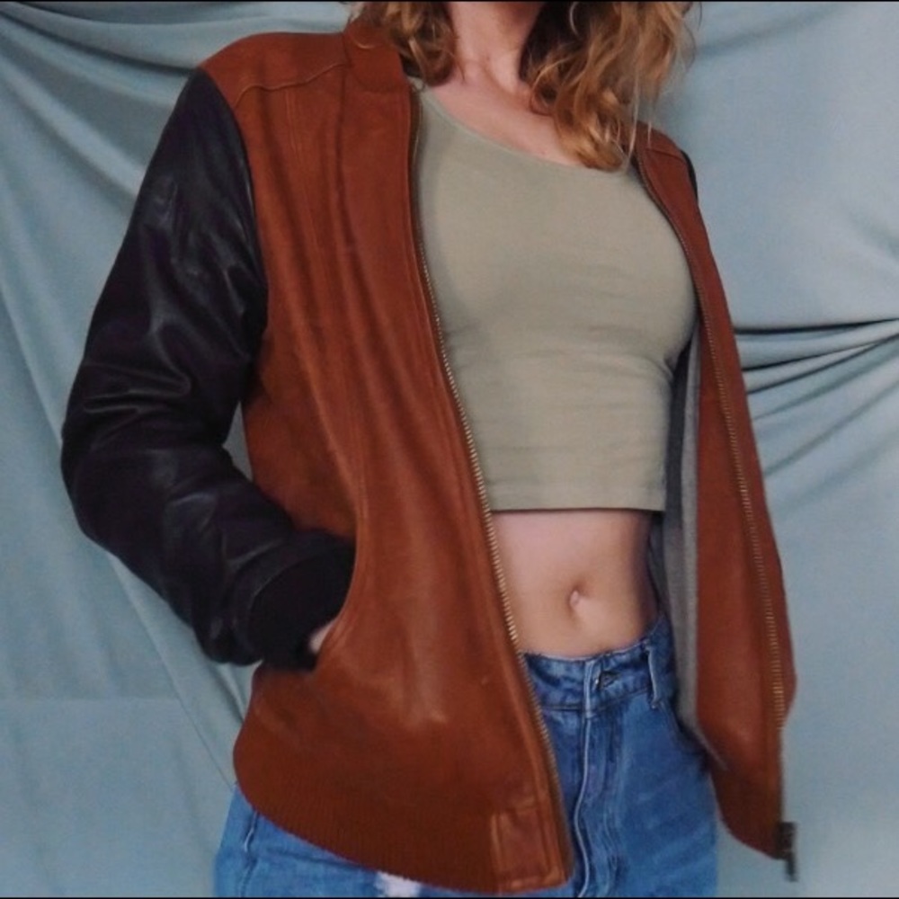 Two-tone leather jacket